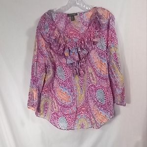 Lauren Ralph Lauren Bright Paisley Neon Ruffle Top Size M